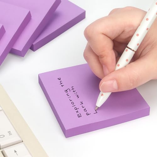 Sticky Notes 3x3 Self-Stick Notes Pads with 6 Bright Colors, Easy to Post for Office, Shool, Home, 6 Pads/Pack, 100 Sheets/Pad (Purple) - color: Purple