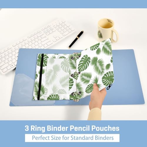 Blueangle Tropical Leaf Pencil Pouch for 3 Ring Binder, 2 Pack Clear Window Zipper Pencil Bags for Office