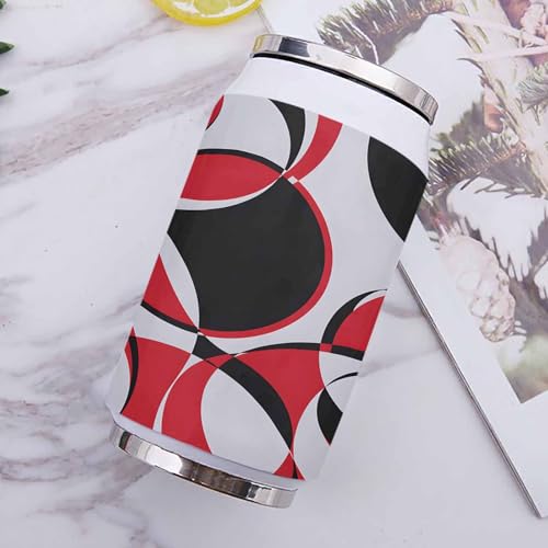 T&H XHome Abstract Circle Art 14oz Stainless Steel Tumbler with Lid & Straw-Double Wall Vacuum Insulated Travel Mug Modern Red Black Geometric Water Bottle Coffee Beverage Drinks Cup - size: 14 Ounces
