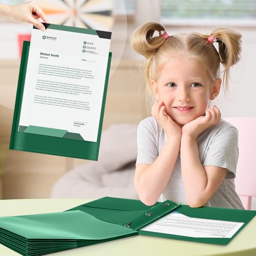 Henoyso 24 Set Take Home Folders with Clear Front Pocket, School-to-Home Communication Folder Bulk for Back to School Classroom, Heavy Duty Plastic Parent-Teacher Homework Folders (Dark Green) - color: Dark Green