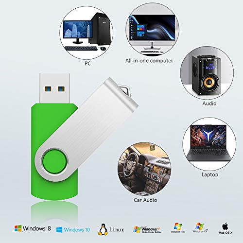 KOOTION 5 Pack 32GB USB 3.0 Flash Drives Swivel USB Stick Thumb Drives with High-Speed Transfer(Colors: Black, Blue, Green, Purple, Red) - color: Blue, Red, Green, Purple, Black, size: 32GB 3.0