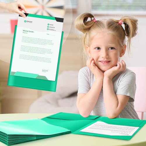 Henoyso 24 Pack Take Home Folders with 2 Pockets and Tabs, Plastic Classroom Communication Homework Folder School-to-Home with Clear Front Pocket for Students Parent Teacher Connector (Green) - color: Green