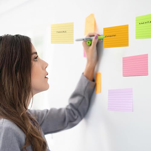 9 Pack Lined Sticky Notes 3x5 in Large Sticky Notes, 9 Bright Multi Colors Self Big Sticky Notes Pad Its, Strong Adhesive, Sticky Note Large for Notebook, Office, School and Home - size: 3x5 in