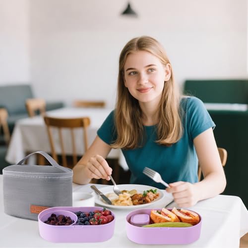 Bento Lunch Box Set -2 Stackable Adult And Women's Lunch Boxes - Including Lunch Bag, Leak Proof And Bisphenol Free A - Built-In Cutlery Set - Dishwasher Safe (Purple) - color: purple