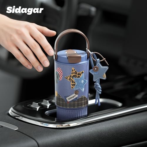 26oz Insulated Water Bottle with Straw and Spout Lid, 316 Stainless Steel, 24H Cold 12H Hot, 100% Leakproof Tumbler for Car Cup Holder Fitness Hiking Commute, Star Charm Denim Blue Aesthetic - color: Denim Blue