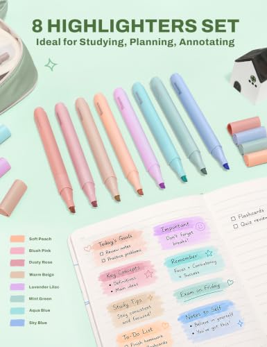 SUNEE 35PCS Aesthetic Stationery Set with Cute Pencil Case, Pastel Highlighters, Black Gel Pens, Mechanical Pencils & Refills, College School Supplies for Students Girls Green - color: Green, style: 35 Pack