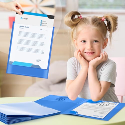 Henoyso 24 Pcs School to Home Folder with Pocket Plastic Heavy Duty Clipboard Folder with Clear Front Pocket Homework Take Home Folders for School Students Parent Teacher Communication(Blue) - color: Blue
