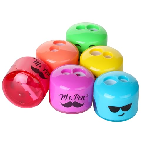 Mr. Pen- Pencil Sharpeners Manual, 6 Pack, Dual Hole | Smiley Handheld Pencil Sharpener, Compatible with Standard and Jumbo Pencils, Snap-on Lid, Stainless Steel Blade - size: 6 Pack