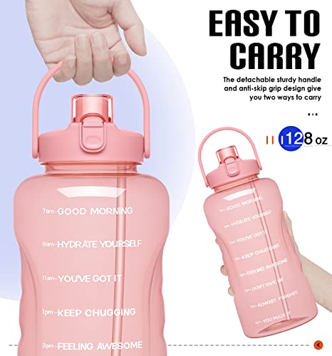 HydroPal 1 Gallon Water Bottles with Straw, 128 oz Water Bottle BPA Free Innovative 2-IN-1 Lid Gym Bottle with Times to Drink Motivational, Large for Sports Fitness Camping Water Jug (13.8X5.5 inch) - color: Cherry Blossom