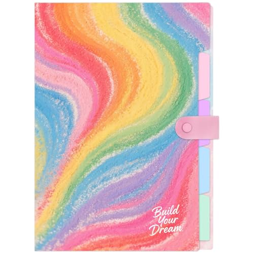 Cute Expanding File Folder - 5 Pockets Accordion Document Organizer, Waterproof Poly Plastic, A4/Letter Size for School Office Home - Rainbow - style: Rainbow