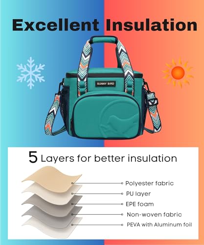 SUNNY BIRD 12L Large Insulated Lunch Bag, Leakproof and Foldable Lunch Cooler Box for Women Adult and Men, Fits 18 Cans (Turquoise Green) - color: Turquoise Green
