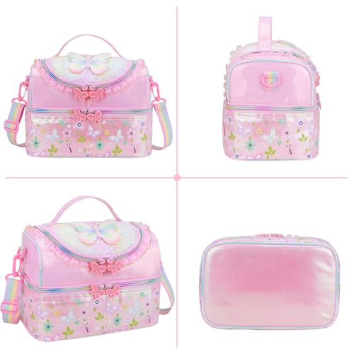 RHCPFOVR Kids Lunch Bag - Double - Decker Cooler Insulated Lunch Box for Boys Girls,Washable Lunch Bag with Strap and Reusable Toddler Lunchbox for School and Daycare - color: Pink Rainbow