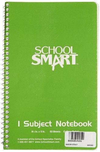 School Smart Spiral Non-Perforated 1 Subject College Ruled Notebook, 9-1/2 x 6 Inches - size: 1 Count (Pack of 1)
