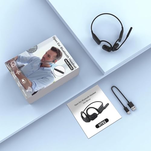 MONODEAL Open Ear Headphones with Mic, Lightweight Bluetooth 5.4 Headset with Microphone Noise Cancelling Mute Button, Wireless Headset Earphones for Work, Driving, Home Office, Workouts