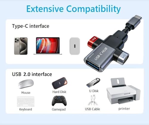 BUISAMG Small USB C HUB for Laptop, USB C Dongle for MacBook Pro, XPS | 60W Fast Charging and 480Mbps Data Transfer USB C Docking Station, USB C Splitter for iMac, iPhone 17, XPS. 2-piece Set - color: Gery
