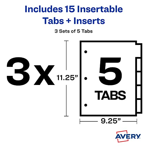 Avery Dividers for 3 Ring Binders, 5-Tab Sets, Two-Pocket Plastic Binder Dividers with Tabs, Multicolor, 3 Sets (71906) (Pack of 8) - size: 5 Tab (Pack of 8)