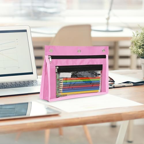 YoeeJob 18 Pack 1 Inch Expandable Zipper Pencil Pouches with Clear Window for 3 Ring Binder, Suitable for School & Office(Pink) - color: Pink
