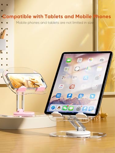 360 Degree Rotating Tablet Phone Holder Height Adjustable, Portable IPad Stand Transparent and Foldable, Adjustable Tablet Holder for iPad Air 5/4/Mini 6/Mini 5/10.2/Pro 12.9/Pro 11, Monitor, Black - color: Black