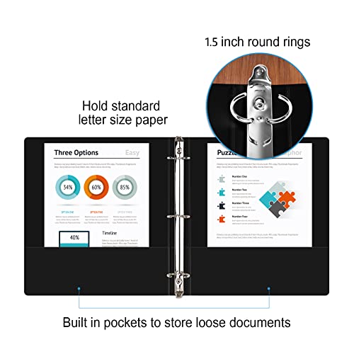 COMIX Sturdy 3 Ring Binder 1.5 inch with Clear View Cover, 1-1/2" Round Ring View Binder, PVC-Free, 2.4mm-Thick, 300 Sheets Capacity of US Letter Size Paper, Office & School Supplies, 6 Pack (Black) - color: Black, size: 1.5 Inch, style: 6 Pack
