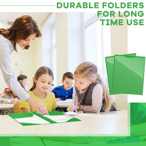 Henoyso 48 Pcs Plastic Folder with Clear Front Pocket and 3 Prongs Heavy Duty Plastic Folders with Card Slot Pocket Folders with Prongs for School Office Home(Lime Green) - color: Lime Green
