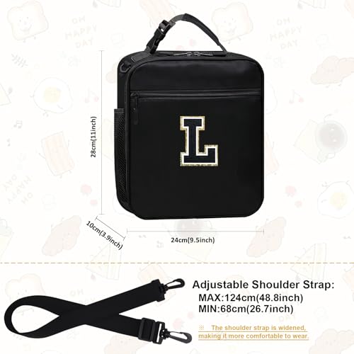 Lunch Bag Women Girls Boys Kids Lunch Box for Men Work Picnic School Travel, Large Insulated Lunch Tote Bags for Food Container Cooler with Water Bottle Holder Handheld Shoulder Strap Black L - color: 03-Black L