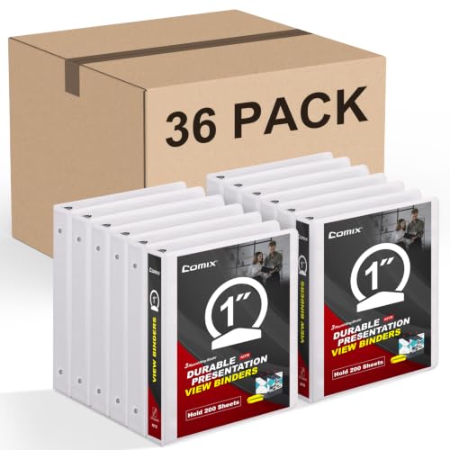 COMIX Sturdy 3 Ring Binder 1 inch with Clear View Cover, 1" Round Ring View Binder, PVC-Free, 200 Sheets Capacity of US Letter Size Paper, Office & School Supplies, 36 Pack (White) - color: White, size: 1 Inch, style: 36 Pack