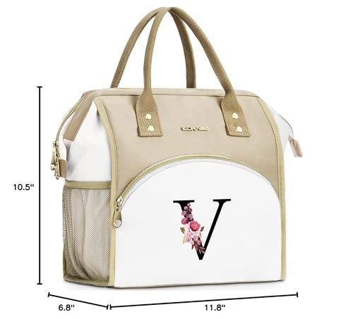 Initial Lunch Bag Women, Cooler Insulated Lunch Bag, Large Adult Leakproof Lunch Box for Picnic Work, Personalized Tote Bag, Birthday Gifts/Mother's Day Gifts, Letter V. - color: V