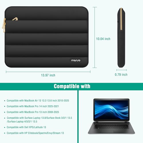 MOSISO Laptop Case 13.3 inch,13-13.3inch Puffy Laptop Sleeve, Black | Compatible with MacBook Air 13.6 M5 M4 M3 M2 M1/Neo/Pro 13/14,HP Dell ASUS Lenovo,Polyester Horizontal Bag with Small Case - color: Black, size: 13.3 inch