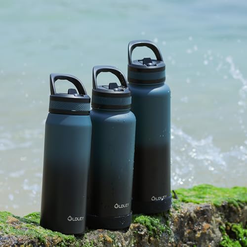 OLDLEY 40 oz Insulated Water Bottle With Straw, Stainless Steel Sports Water Cup Flask with 3 Lids(Straw, Spout and Handle Lid) Double Walled Travel Thermal Canteen Mug,Dark Rainbow - color: Dark Rainbow, size: 40 Ounces