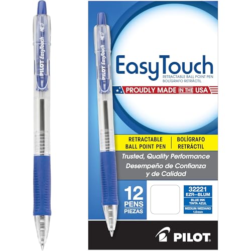 Pilot EasyTouch Refillable & Retractable Ballpoint Pens, Medium Point, Blue Ink Pens, 1.0mm, 12-Pack - color: Blue, style: Medium Point