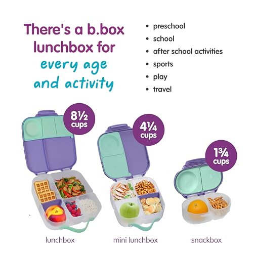b.box Mini Lunch Box Kids | 4.25 Cup Leak Proof Bento Box for Kids Ages 3+ | 3 Compartment Snack Containers, School Lunch Container, Dishwasher Safe, BPA-Free, PFAS-Free - Lilac Pop - color: Lilac Pop, size: 1-pack