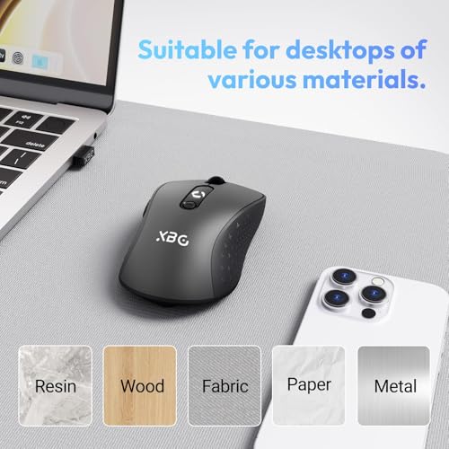 XBG B15 Tri-Mode Wireless Mouse, Bluetooth 5.0/4.0 & 2.4G, 5 Adjustable DPI, Type-C Rechargeable with 3-Level Battery Indicator, Ergonomic Silent Design for Office/Laptop/Travel - style: B15-Black