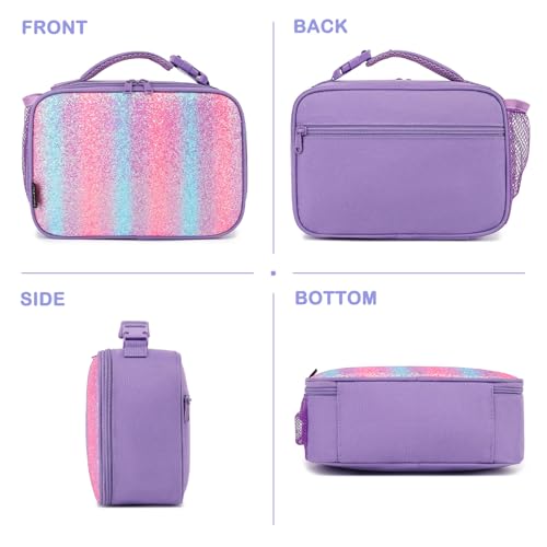FlowFly Kids Lunch box Insulated Soft Bag Mini Cooler Back to School Thermal Meal Tote Kit for Girls, Boys,Purple#Glitter - color: Purple#Glitter