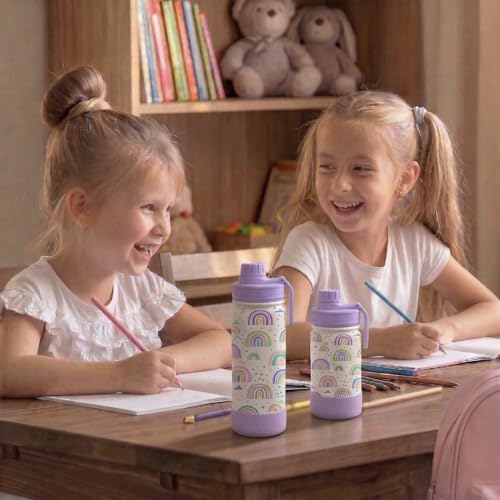 CHILLOUT LIFE 17oz Kids Insulated Stainless Steel Water Bottle with Leak Proof Spout Lid & 144 Stickers - color: Rainbows, style: 17 oz