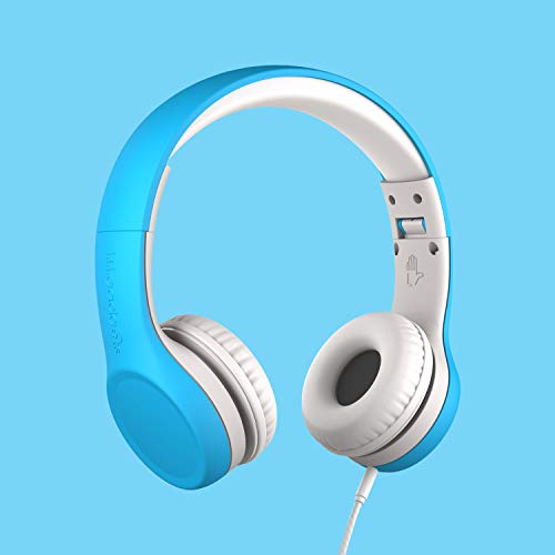 LilGadgets Connect+ Foldable Headphones, Adjustable Fit Soft Touch Padding for Kids with Mic, Volume-Limited & Noise Reduction On-Ear Wired Headset for School with SharePort - Blue, Ages 3-14 - color: Blue