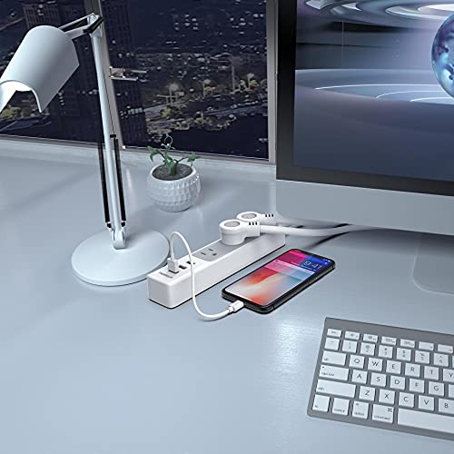 Flat Plug Power Strip with USB, TESSAN Slim Nightstand Desktop Charging Station with 3 USB Ports 3 Electrical Outlet, 5 ft Extension Cord Long Power Strip Mountable for Home, Office Dorm Essentials