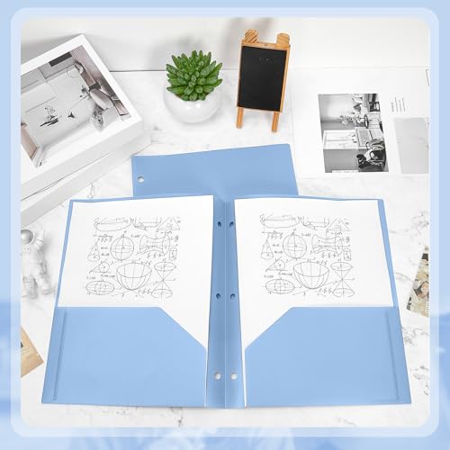 Yeaqee 72 Pcs Plastic Folders with Pockets Bulk 3 Hole Punched 2 Pocket File Folders for 3 Ring Binder Divider Folder for Notebooks, Durable Poly for Office Home (Haze Blue) - color: Haze Blue