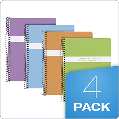 Oxford Spiral Composition Notebooks, 4 Pack, Poly Covers, College Ruled Paper, 9-3/4 x 7-1/2 Inches, 80 Sheets, Assorted Pastel Covers (64945) - style: College Ruled