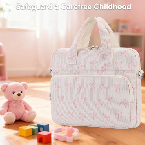 Octsky Tablet Bag Kids Tablet Carrying Bag with Shoulder Strap, Soft Lining, Bowknot Beige - color: Corduroy Bowknot Beige