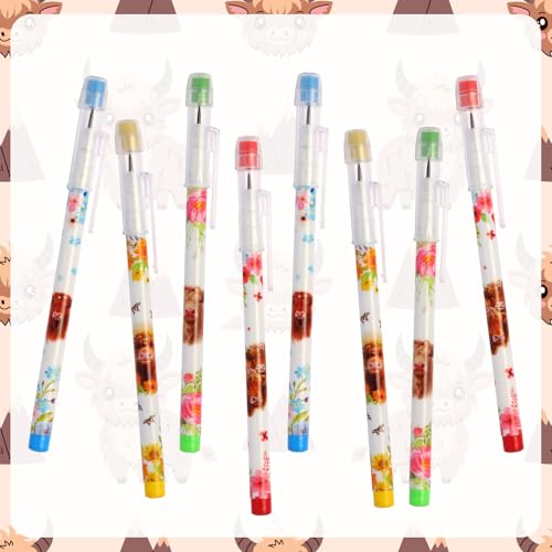 Kolewo4ever 48pcs HB Highland Cow Pencils Kawaii Cute Multipoint Pencil Push Translucent Non Sharpening Stackable Pencils Pop Up Plastic Pencil for Classroom Rewards Carnival Prizes (Highland Cow)