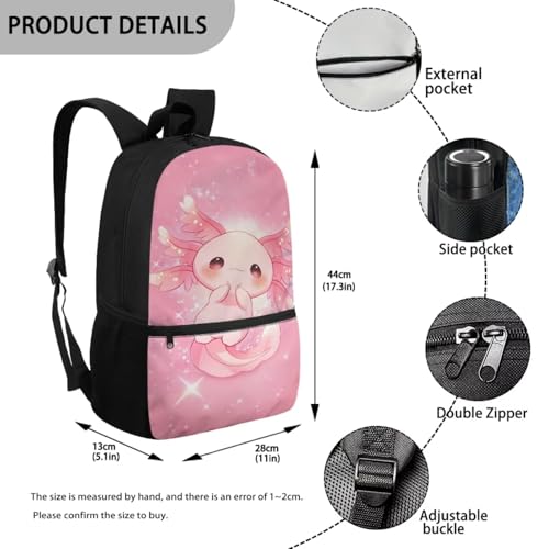 Kawaii Axolotl 5 Piece Kids Bookbag Set with Lunch Bag Pencil Case and Water Bottle Holder Large Capacity Backpack for School and Travel - color: Kawaii Axolotl-b