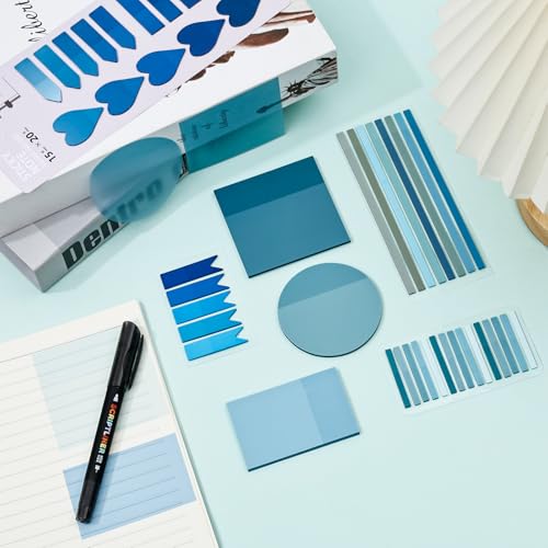 Temiary 1160 Sheets Transparent Sticky Notes Set with Pen for Bible Study | Sticky Note with Index Tabs Set for Annotating Journaling, Bible Study Book Annotation - color: Blue