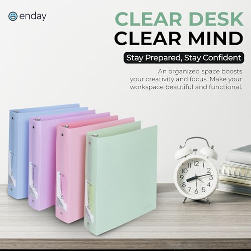 Enday 3 Ring Binder 1.5 inch (4 Pack) Pastel Flexible Binders Round Ring with Pocket, Holds 280 Sheets, for Home and School Supplies in Blue, Purple, Pink and Green – by Enday - size: 1.5-Inch