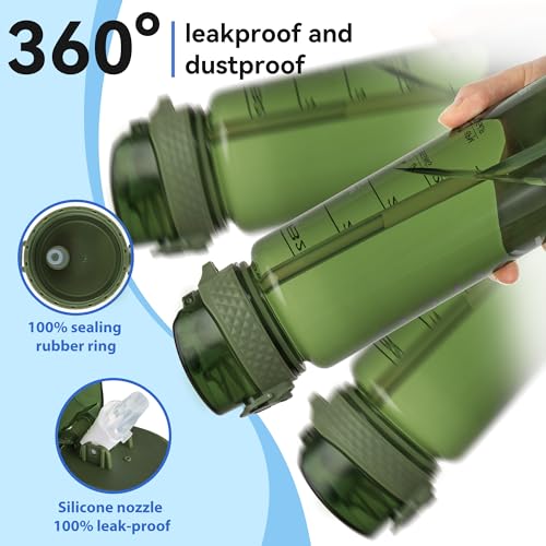 GOPPUS Water Bottles Clear Water Bottle with Straw 32oz Plastic Water Bottles BPA Free Tritan Wide Mouth Bottle Leakproof Motivational bottles water for Gym,Hiking,School or Office(1 Bottles) - color: Olive Green