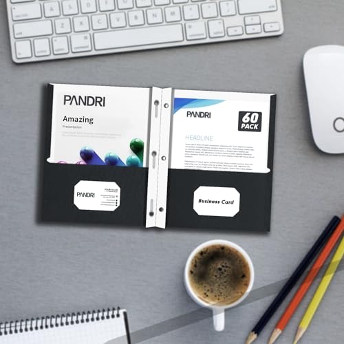 Two Pocket Folders, PANDRI 60 Pack Two Pocket Folders with Prongs, 3 Prong Folders Designed for Office and Classroom, Letter Size Black - color: Black