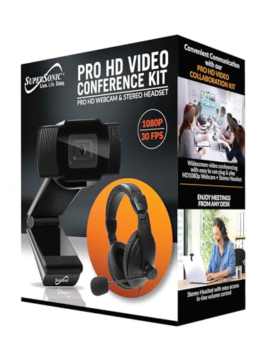 Supersonic SC-942WCH PRO HD Webcam and Stereo Headset, 1080P HD Webcam, Crystal Clear Audio and Video, Adjustable Comfort, Plug and Play Compatibility for Zoom & Teams in Home Office, School