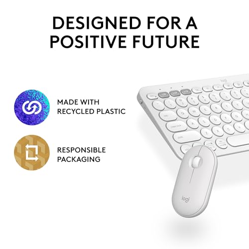 Logitech Pebble 2 Combo Wireless Keyboard and Mouse Quiet - Tonal White | Quiet and portable, customizable, Logi Bolt, Bluetooth, Easy-Switch, for Windows, macOS, iPadOS, Chrome - color: White
