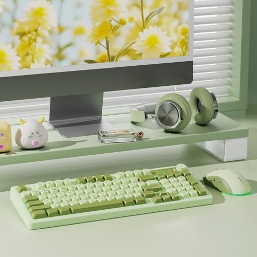 Wireless Keyboard and Mouse Combo Creamy with Number Pad for Desktop Mac iPad Bluetooth/2.4ghz/Wired Rechargeable Light up RGB Quiet Compatible with PC Laptop Tablet (Green) - color: Green