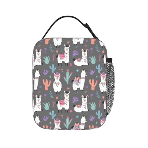Cartoon Llama Alpaca Leakproof Lunch Bag Large Capacity Lunchbox Insulated Reusable Lunch Tote Bags Cooler Lunch Container For Work/Office/Picnic/Travel - color: Cartoon Llama Alpaca