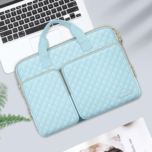 MOSISO 360 Protective Laptop Case 13.3 inch, 13-13.3 inch Laptop Sleeve Compatible with MacBook Air/Pro 13/Pro 14,HP Dell ASUS Lenovo, Square Quilted Bag Cover with 2 Pockets&Handle&Belt, Ice Blue - color: Ice Blue, size: 13.3 inch